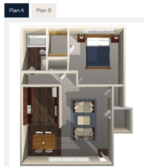 Floor plan for 1 bed, 1 bath, 650 sqft